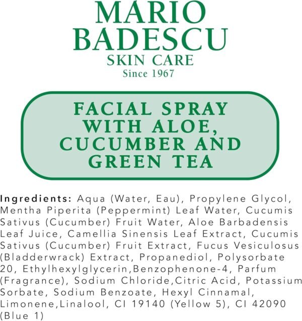 Mario Badescu Facial Spray with Aloe, Cucumber and Green Tea – Hydrating Face Mist, 118ml
