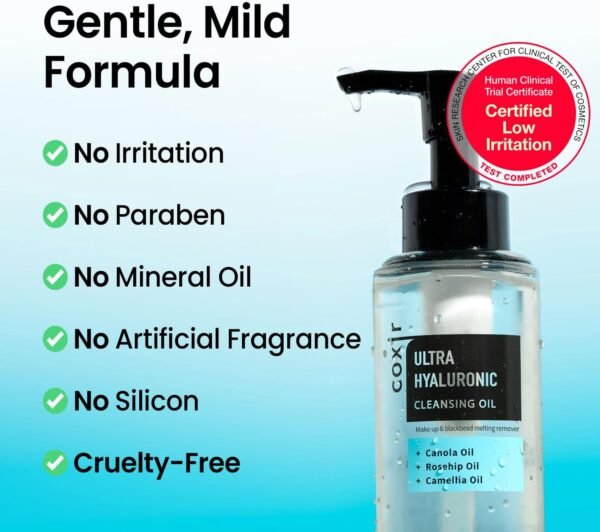 COXIR Ultra-Hyaluronic Cleansing Oil — Deep Clean & Hydrate Makeup Remover with Cactus, Rosehip & Camellia Oil, 150 ml / 5.07 fl.oz.