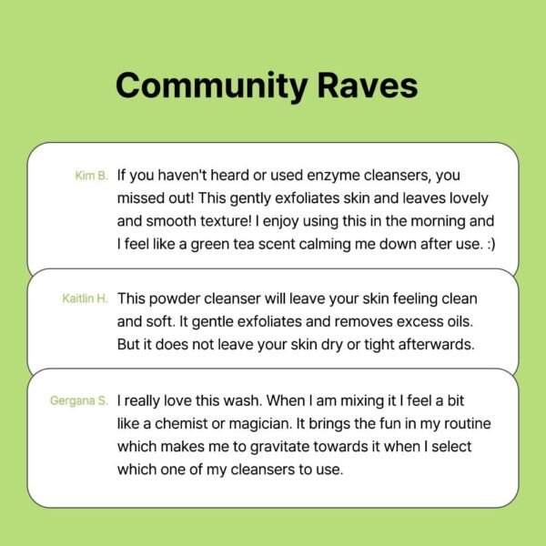 Positive community reviews and testimonials for Green Tea Powder Wash