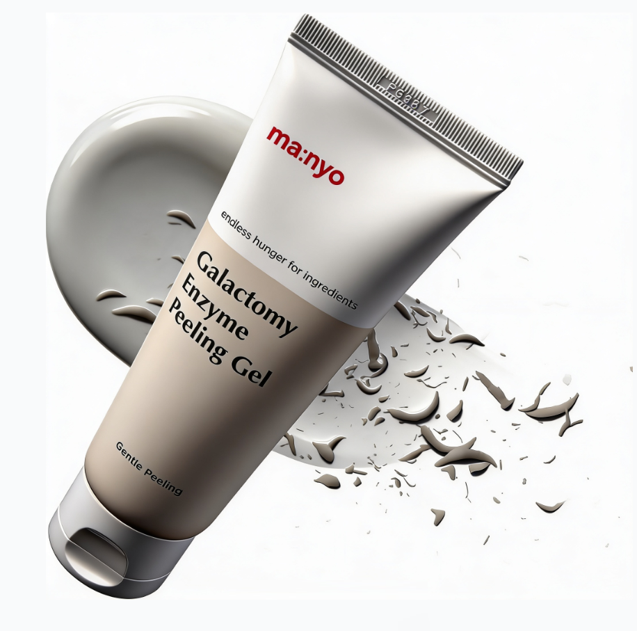 Ma:nyo Galactomy Enzyme Peeling Gel 75ml tube on white background with gel texture swatch
