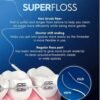 Oral-B Super Floss stiffened threader end and spongy floss section close-up