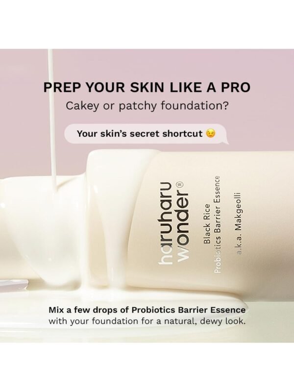 Haruharu Wonder Barrier Essence – Foundation Mixing Tip Haruharu Wonder Black Rice Barrier Essence bottle with tip to mix with foundation for a natural dewy look
